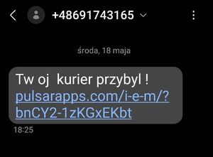 Treść wiadomości sms: Tw oj kurier przybyl ! w dalszej części link.