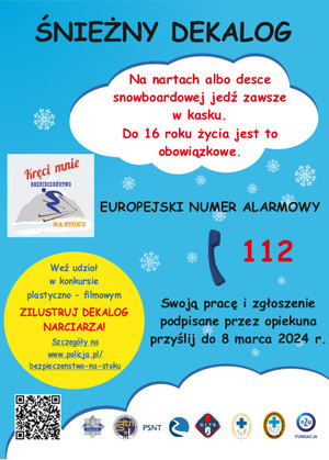 Plakat informacyjny o konkursie plastyczno-filnowym &quot;Śnieżny dekalog&quot;
