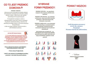 Ulotka przygotowana przez PCPR w Nidzicy zawierająca dane teleadresowe świadczące pomoc osobom dotkniętym przemocą domową.