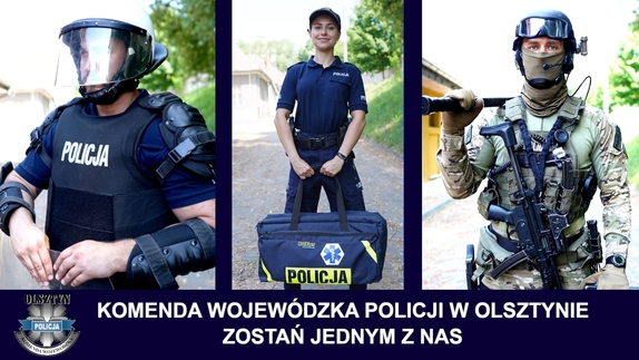 3 policjantów w różnym umundurowaniu policyjnym.