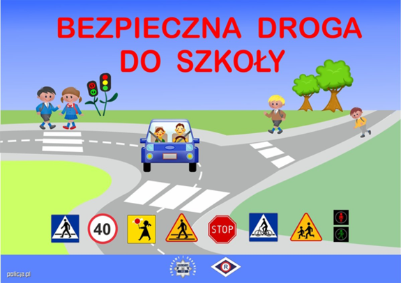 grafika z drogą i znakami drogowymi