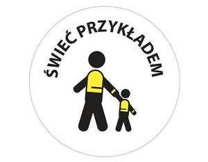 białe koło a w nim duża i mała osoba i napis świeć przykłdem
