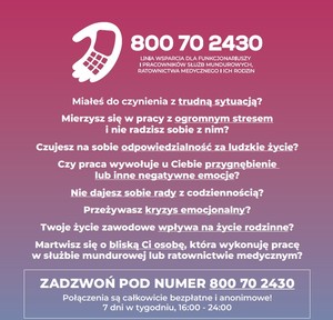 niebiesko-różowe tło a na nim biały napis numer telefonu wsparcia.