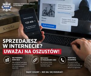 plakat ostrzegający przed oszustwem przez internet.