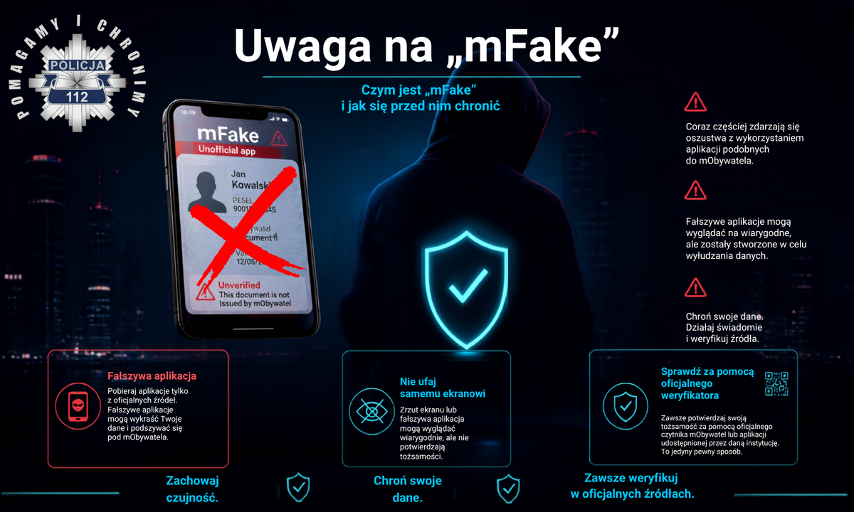 Policja ostrzega przed fałszywymi aplikacjami „lewy mObywatel”, „mFake” i „Fake mObywatel”