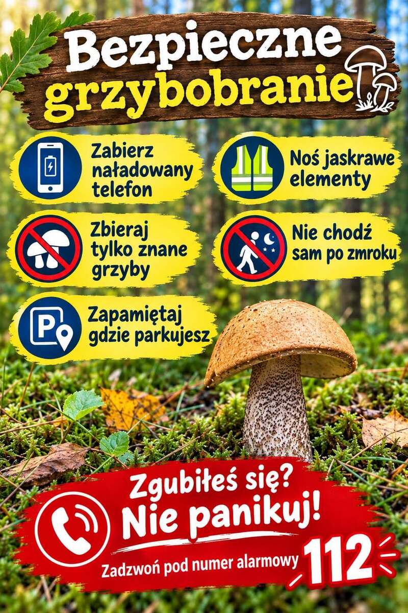 Policja w Nidzicy publikuje zasady bezpieczeństwa dla grzybiarzy